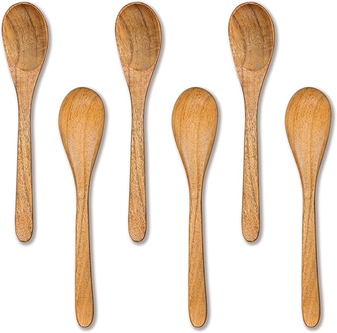 INTAJ Small Wooden Spoons Set of 6, 6-Inch Teak Honey & Coffee Spoons