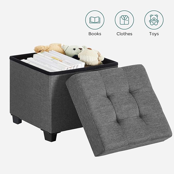 SONGMICS 15 Inches Cube Storage Ottoman, Bedroom Bench with Storage, Foot Stool with Feet, Holds Up to 660 lb, Dark Gray ULSF14GYZ