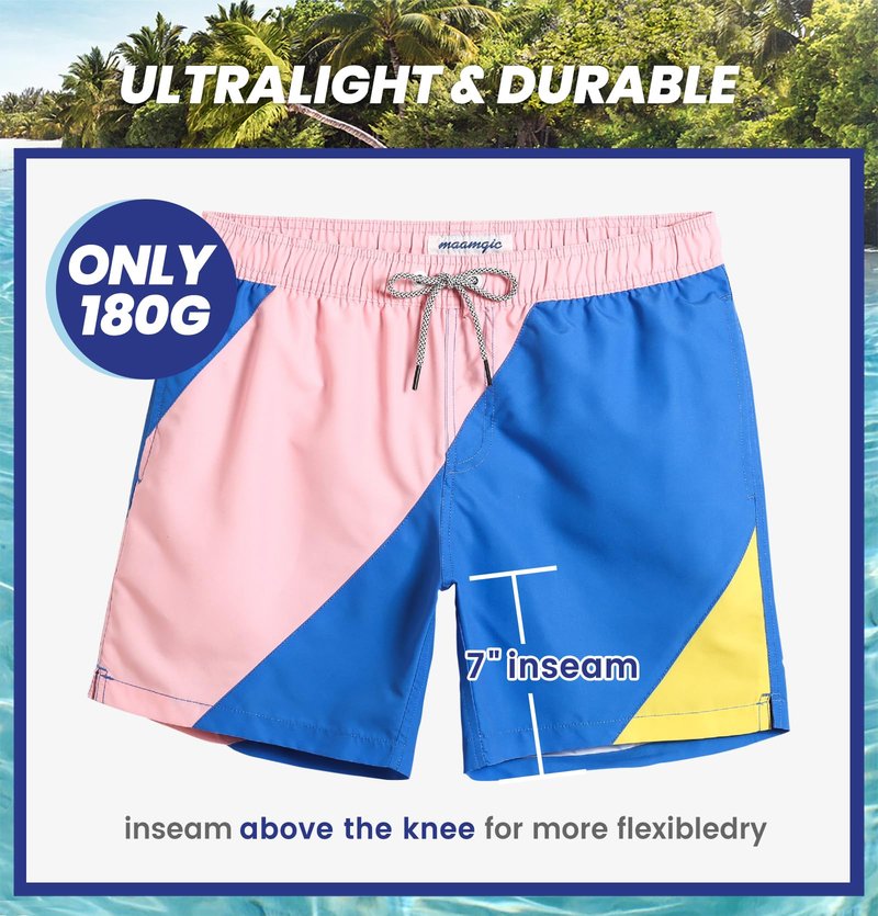 maamgic Mens Swim Trunks Quick Dry Swim Shorts with Mesh Lining Funny Swimwear Bathing Suits 7inch Color Blocking Medium