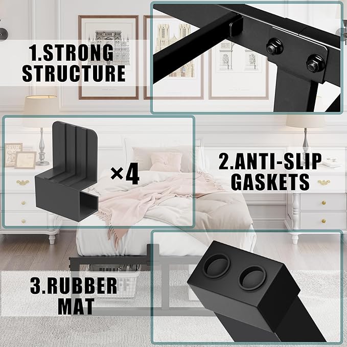 Twin Bed Frames Platform, 14 Inch High 3500 lbs Heavy Duty Metal Platform, Mattress Foundation with Steel Slat Support/No Box Spring Needed/Noise Free/Non-Slip/Easy Assembly