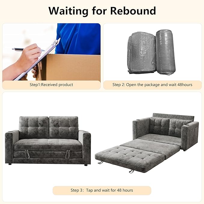 WorthFurni Convertible Sofa Bed, Folding Sofa Bed 2 in1 Pull Out Loveseat Sleeper Sofa, Floor Sofa Bed for Small Spaces Folding Couch Bed with Pillows for Living Room Bedroom - Grey