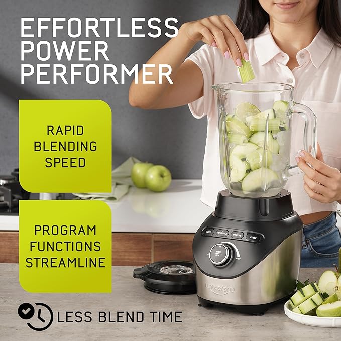 Universal 1500 Peak Watt Turbo Elite Max Blender, 71oz - 9-cup / 2.1 Liter Glass Pitcher, 3 Speed Settings with Powerful 6 Stainless Steel Blades, Premium Blender for Smoothies, Domestic Use