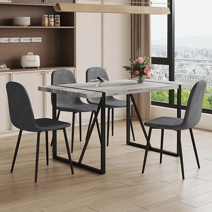 Dining Table Chairs Set for 4, Modern Rectangular Dining Room Table Set Upholstered Dining Chairs 55" Dinner Table Set for Kitchen