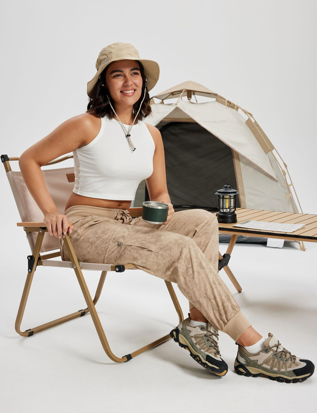 MoFiz Hiking Cargo Pants for Women with Pockets Lightweight Quick Dry Athletic Outdoor Summer Travel Casual Joggers Sweatpants Camouflage Khaki S