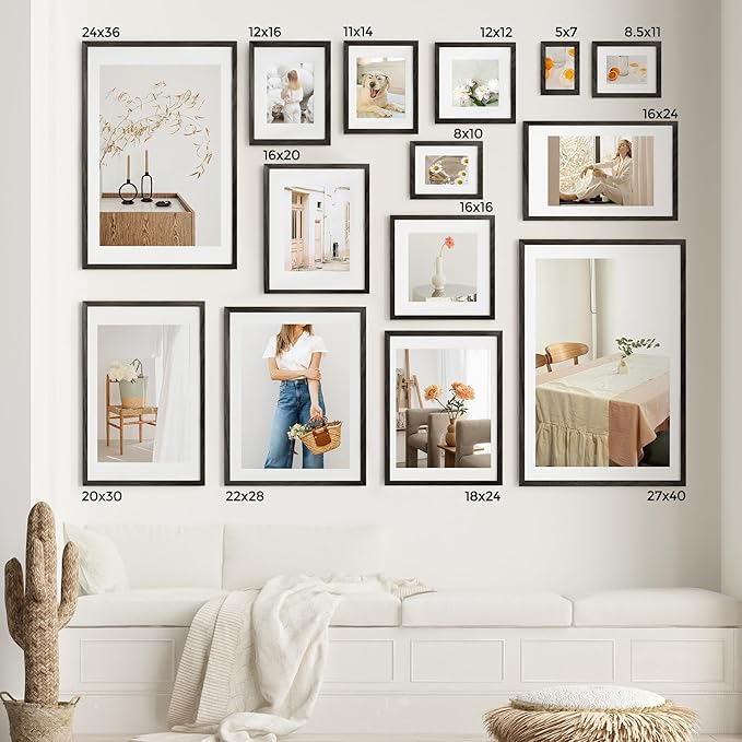 Axeman Solid Oak Black Photo Frame - 5x7 Picture Frame With Mat For 4x6 - Hanging Hardware Included
