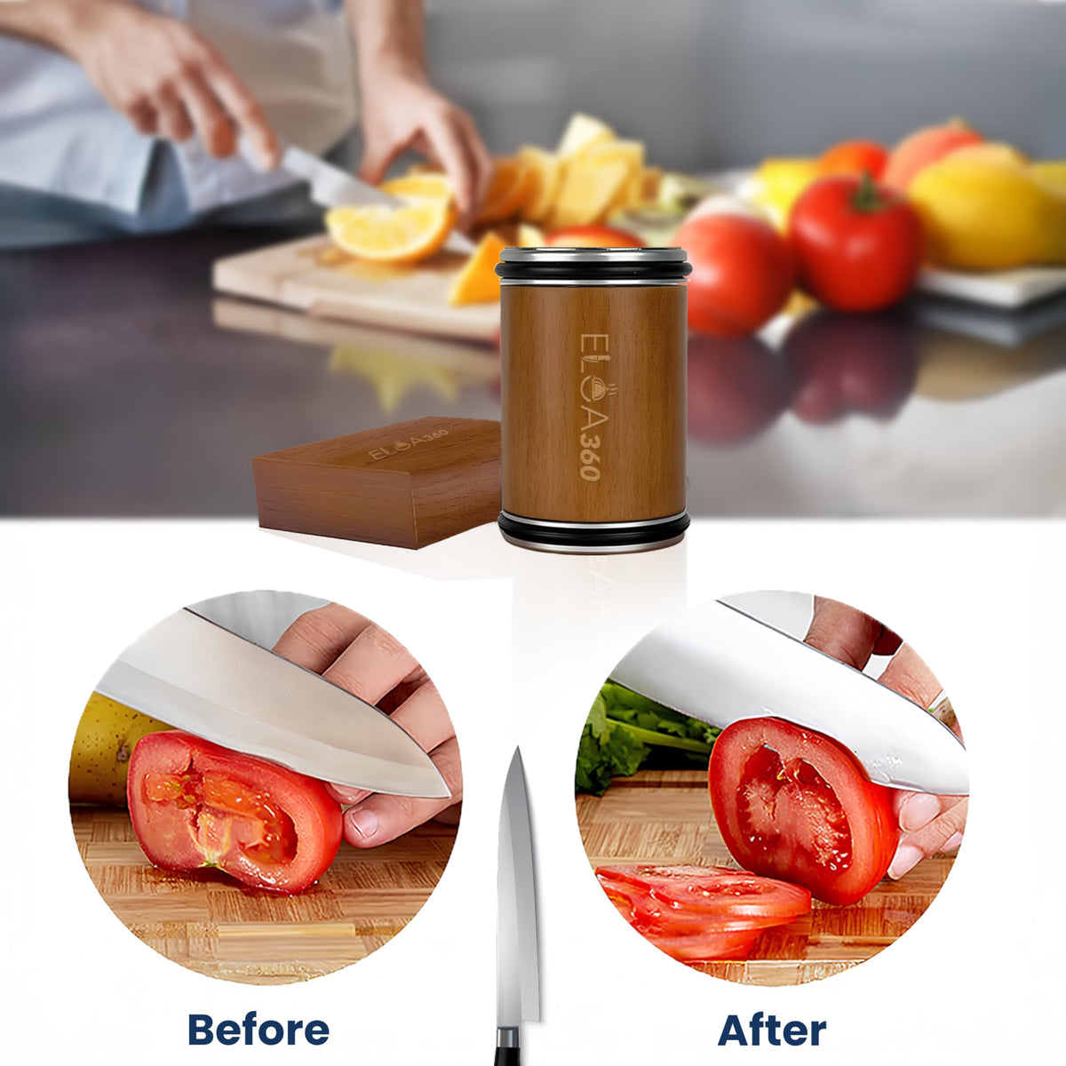 ELOA360 Knife Sharpener, Rolling Knife Sharpener Kit with Diamond and Ceramic Discs with 15° and 20° Magnetic Angle, kitchen knife sharpener, Razor-Sharp knife sharpening Tool