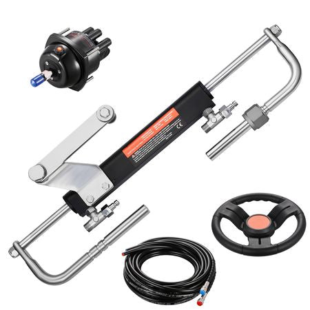 90HP Hydraulic Outboard Steering Kit, Marine Boat Hydraulic Steering System with 13.5-inch Steering Wheel, Helm Pump, Hydraulic Cylinder & 2PCS 26FT Hoses for Single Station Single-Engine Boats