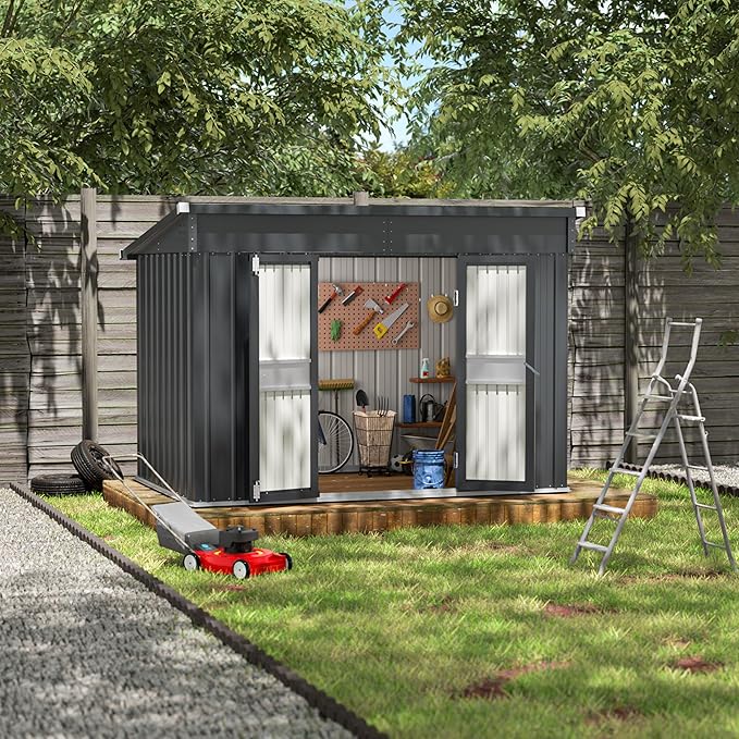 VEIKOU Metal Storage Shed, 6x10FT Outdoor Storage Shed with Sloped Galvanized Steel Roof, Garden Tool Storage House Metal Shed with 2 Vents & Double Door for Backyard Outdoor Patio