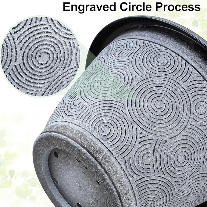 16 Inch Large Planter Pot for Plants Indoor Outdoor, 4 Pack Plastic Flower Pots with Drainage Hole & Tray, Modern Decorative Garden Pot with Saucer, Plant Container for House