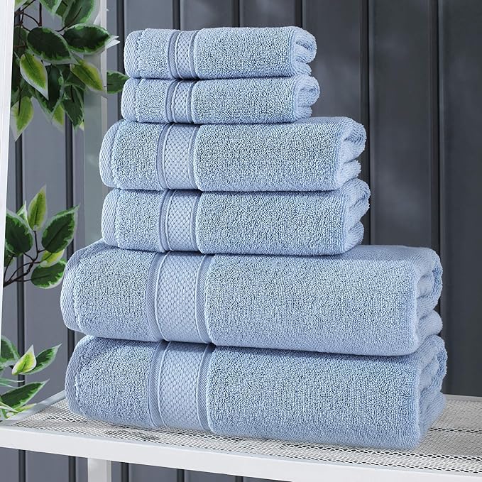 NOVA Luxury Linen - Hotel Quality Turkish Towel Set for Bathroom (6 Pcs Towel Set, Sky Blue)
