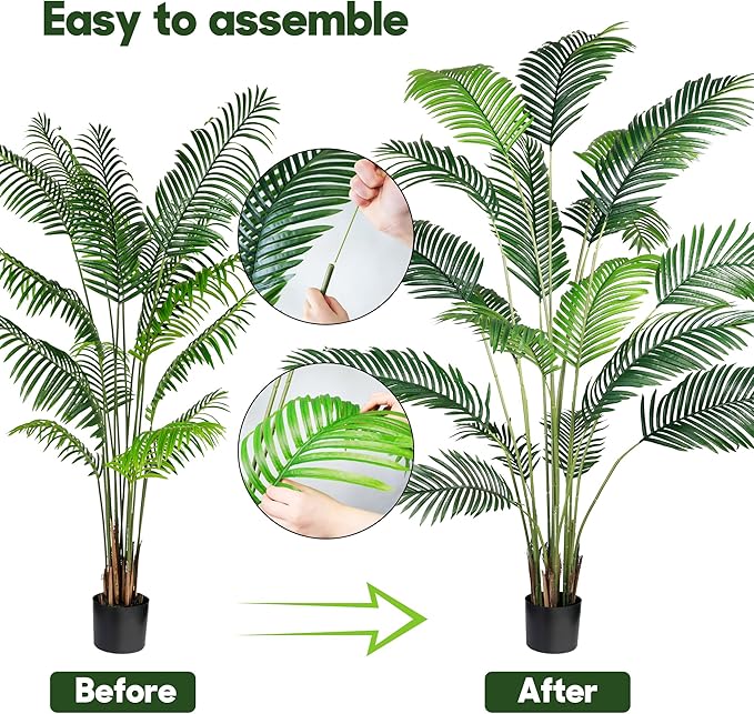 KOL 7ft 2-Pack Artificial Areca Palm Plant in Pot, Fake Tropical Cane Palm Silk Tree Indoor Outdoor, Dypsis Lutescens Plants, 82.7in Lifelike Faux Silk Plant Home Garden Decoration, Housewarming Gift