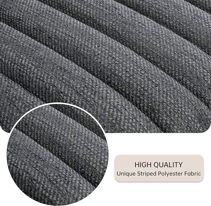 VKNOW Upholstered Dining Chairs, Modern Dining Room Chairs with Stripe, Linen Kitchen Chair Dinner Chair with Black Metal Base for Kitchen Office, Dark Grey