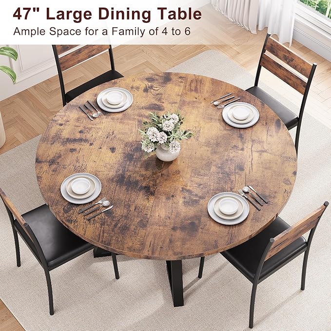 Round Dining Table for 4,Kitchen Dining Room Circle Dinner Pedestal Table,Space Saving Wood Kitchen & Dining Room Furniture (Vintage, 47In)