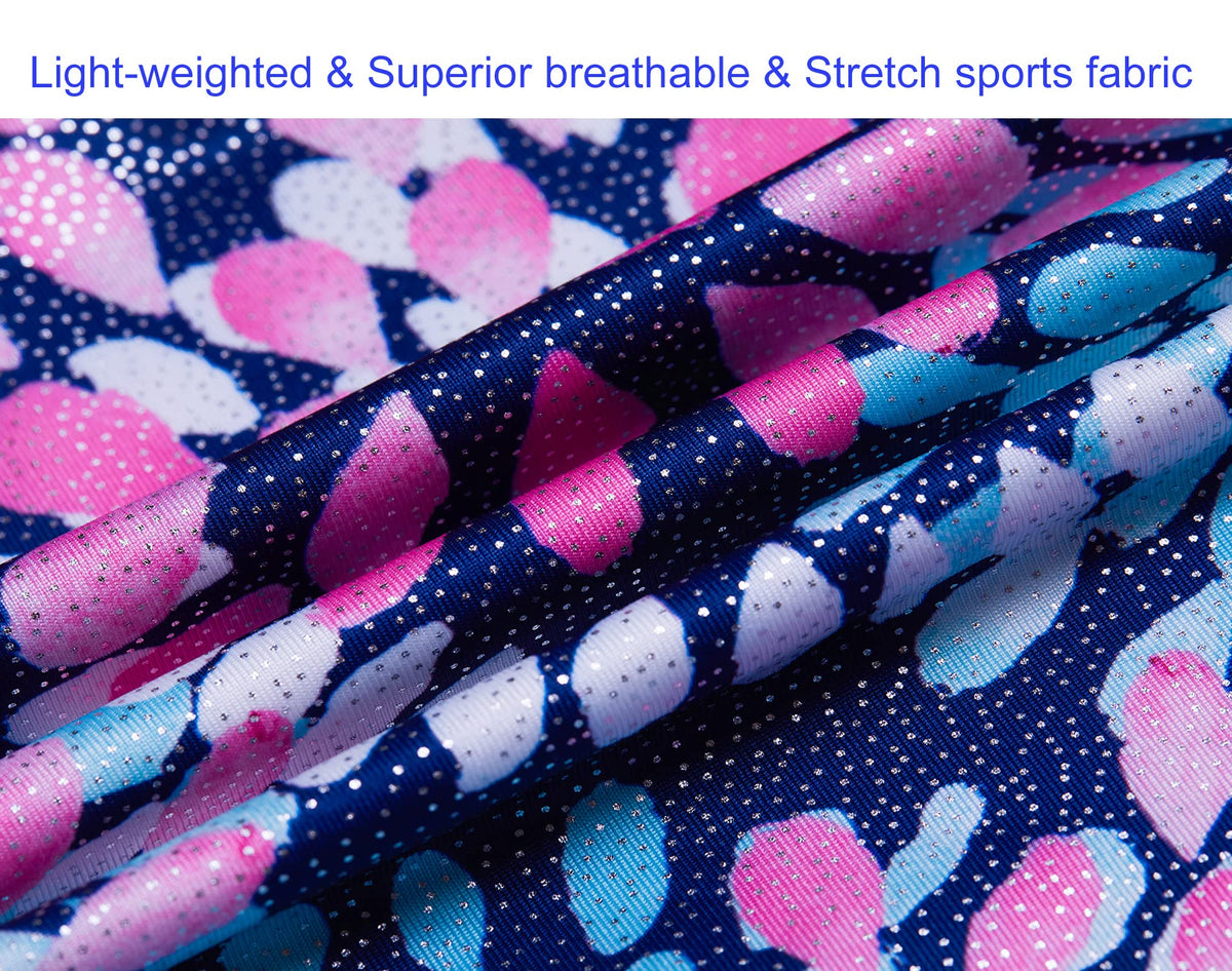Domusgo Gymnastics Leotards for Girls 3t 4t Glitter Blue Round Flowers Sleeveless Tumbling Unitard