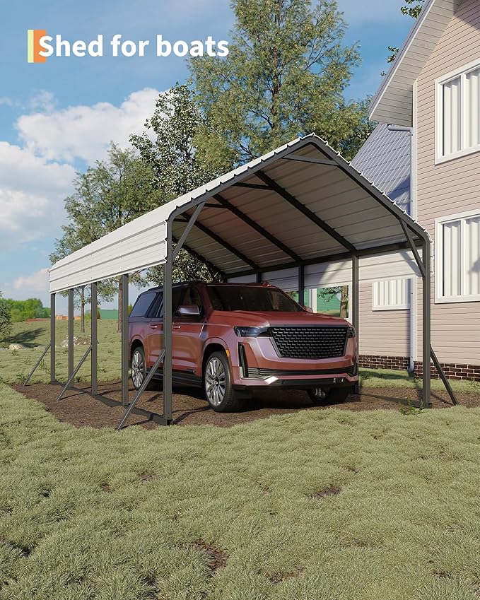 13'x21'x11' Oversized Metal Carport, Heavy Duty Metal Car Port for All-Weather, Steel Shed for Bass Boats, Pickup Trucks, and Tractors, N.W. 660 Lbs
