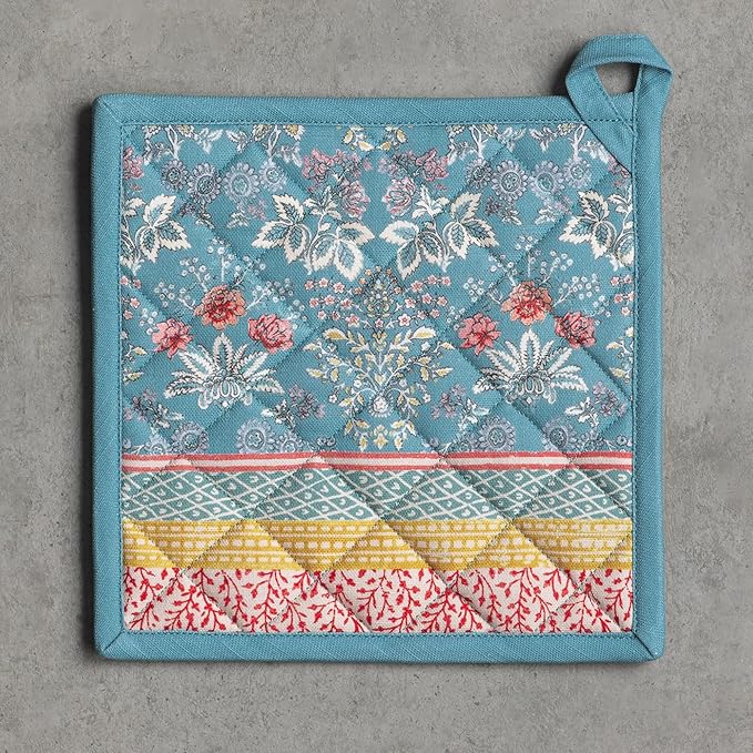 Maison d' Hermine Pot Holders 100% Cotton Heat Resistant Potholders 8" x 8" Hot Pads with Loop BBQ, Cooking, Baking, Grilling, Kitchen, Handling Hot Pans Spring/Summer (Pack of 1, Marquise)