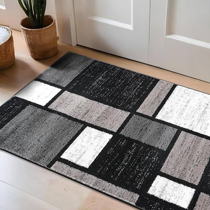 Rugshop Contemporary Modern Boxes for Home Office,Living Room,Bedroom,Kitchen Non Shedding Area Rug 2'7" x 4' Gray