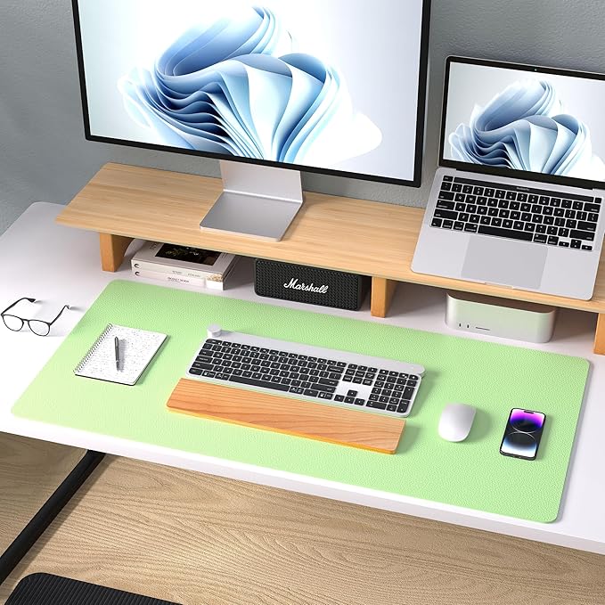 Aothia Leather Desk Pad Protector, Mouse Pad, Office Desk Mat, Non-Slip PU Leather Desk Blotter, Laptop Desk Pad, Waterproof Desk Writing Pad for Office and Home (23.6" x 13.7", Foam Green)