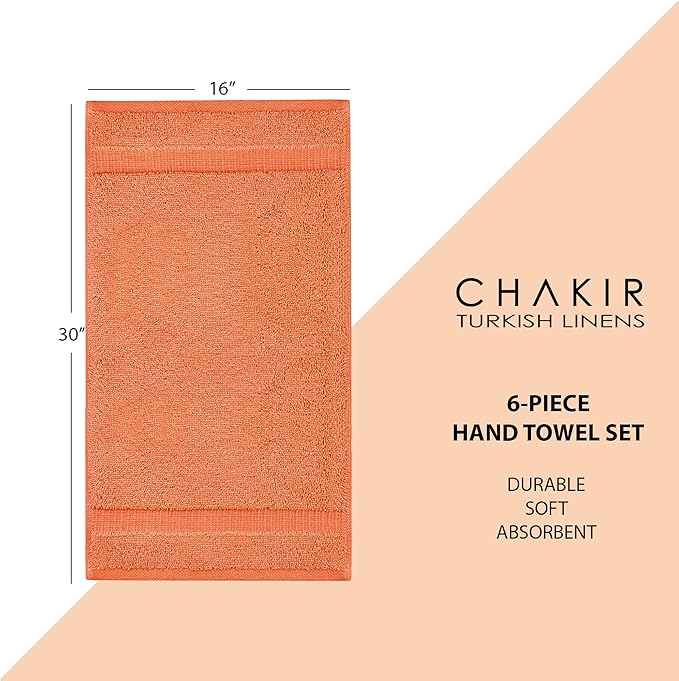 Chakir Turkish Linens | Hotel & Spa Quality 100% Cotton Premium Turkish Towels | Soft & Absorbent (6-Piece Hand Towels, Coral)