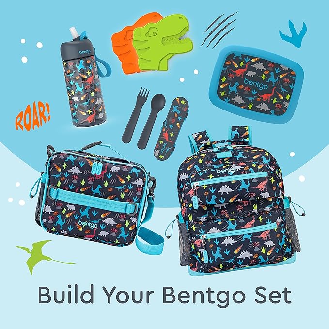 Bentgo Kids Backpack - Lightweight 14” Backpack in Fun Prints for School, Travel, & Daycare, Ideal for Ages 4+, Roomy Interior, Durable & Water-Resistant Fabric, & Loop for Lunch Bag (Dinosaur)