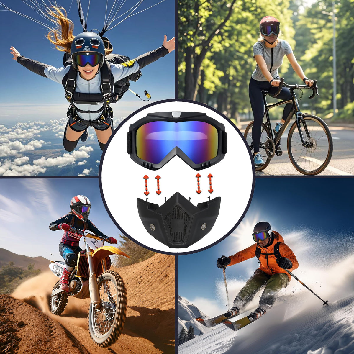Dirt Bike ATV Goggles Motorcycle Gear Riding Motorcycle Face Mask Full Face Ski Goggles for Men Women Youth Protection Dust-Proof Anti-Slip Strap(M-colorfulLens)