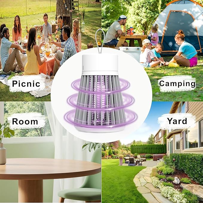 Bug Zapper Indoor Outdoor – Rechargeable Mosquito Zapper and Fly Zapper with UV Light, Portable Insect Killer Trap with Safety Grid, USB Powered for Camping, Home, Garden, Picnic