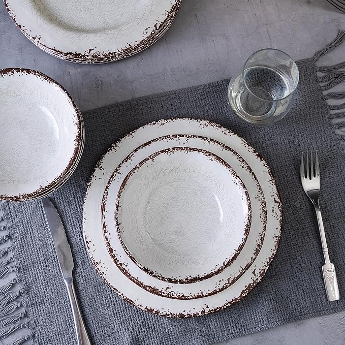 LEHAHA Farmhouse Pasta Bowls, Set of 6, White Melamine Rustic 42 oz Shallow Bowl, Large Salad Bowl, Deep Pasta plate, Dishwasher Safe Serving Bowls.…
