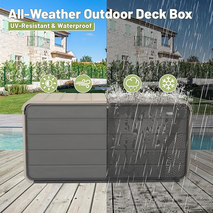 Resin Deck Box 160 Gallons, Large Heavy-Duty Outdoor Storage Box, Lockable & Waterproof Patio Outside Storage Box for Patio Furniture, Tools, Pool Supplies