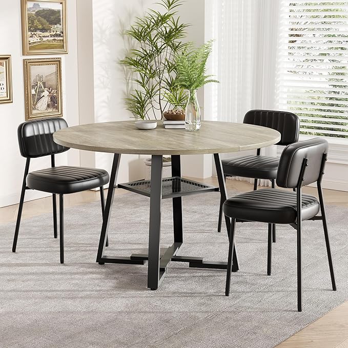 Round Dining Table for 4-6 People,47 Inch Dining Room Table,Modern Circle Kitchen Table with Storage Shelf and Metal Legs for Dining Room,Kitchen,Grey (Table Only)