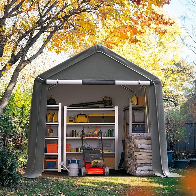 Quictent Heavy Duty 8x10FT Carport Shelter with Roll-Up Mesh Windows & Reinforced Frame, Portable Garage Canopy for Motorcycle Storage, Outdoor Equipment, Patio Furniture Cover - Dark Gray