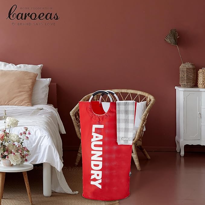 Caroeas 125L Laundry Basket,Large Laundry Hamper, Laundry Bag with Padded Handles, Clothes Hamper Stands Up Well, Collapsible Free Standing Easy Storage Washing Bin (Red,125L)