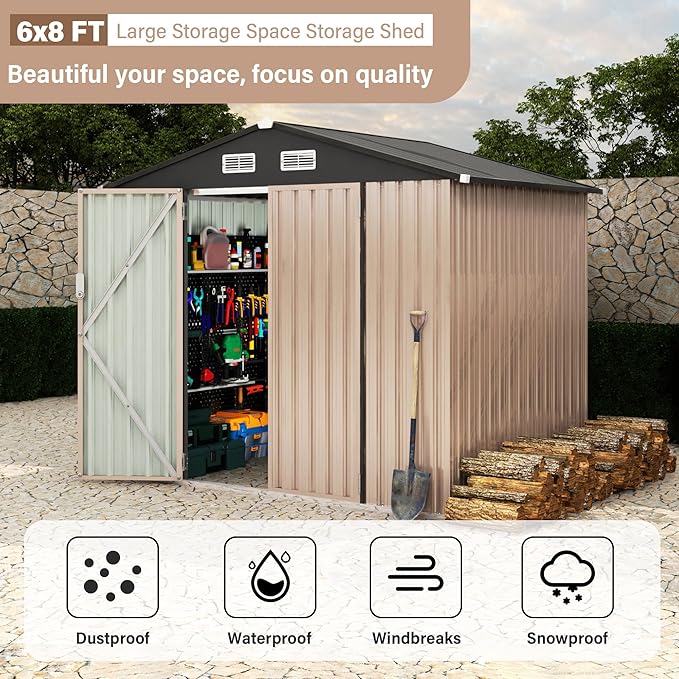 6x8 FT Metal Storage Sheds Outdoor, Metal Tool Shed with Lockable Door, Metal Yard Sheds Metal Garden Shed Kit, Metal Utility Sheds Buildings with Air Vent for Backyard Garden Patio Lawn