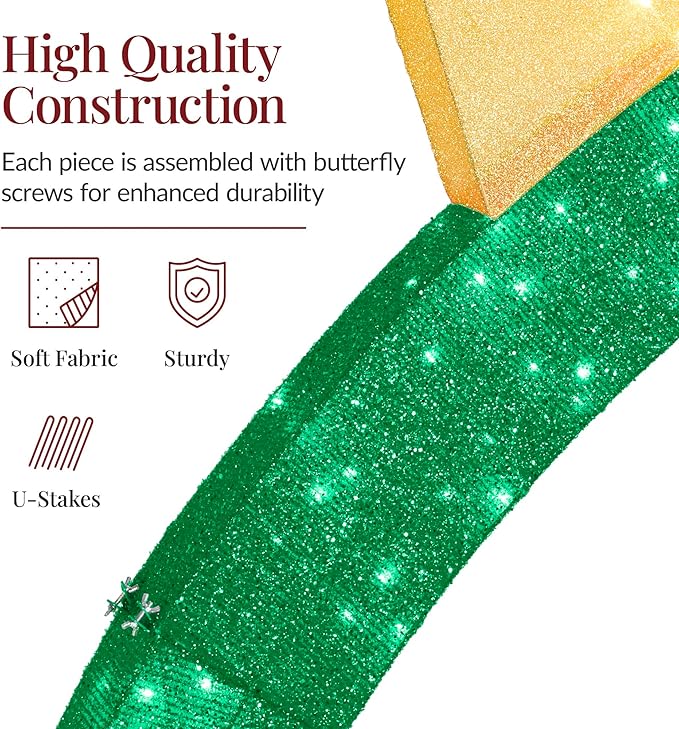 Best Choice Products Large Outdoor Christmas Lighted Archway Decoration, 9.5ft XL with Gold Ornament Cap, 330 LED Lights, Holiday Yard Décor - Green