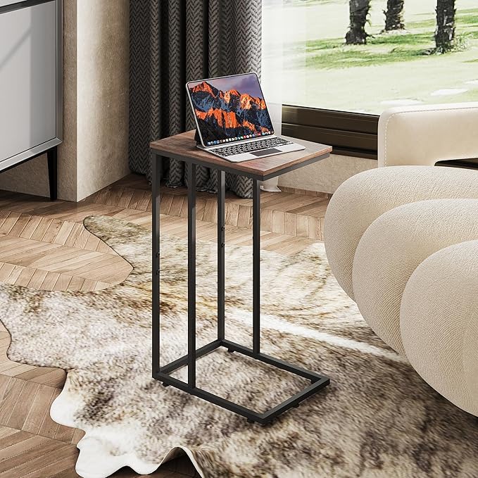 WLIVE C Shaped End Table, Small Side Tables for Sofa and Bed, Couch Table That Slides Under for Living Room, Bedroom, Home Office, Small Spaces