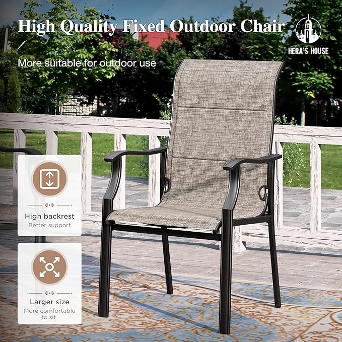 HERA'S HOUSE Premium Patio Dining Chair of 8, Rust Resistant Outdoor Chair with Textilene Padded Seat, Supports up to 350lbs with Comfort and Durability for Lawn Kitchen Garden Backyard