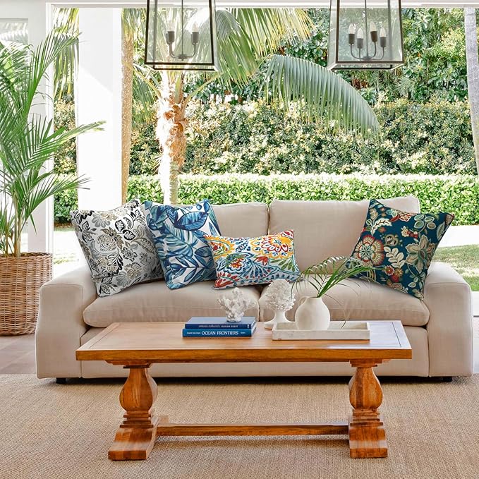 Outdoor Throw Pillows with Inners, All Weather Patio Pillows Set of 2, Square Pillows Decorative for Home Garden Furniture, 20x20 Inch, Peacock Blue