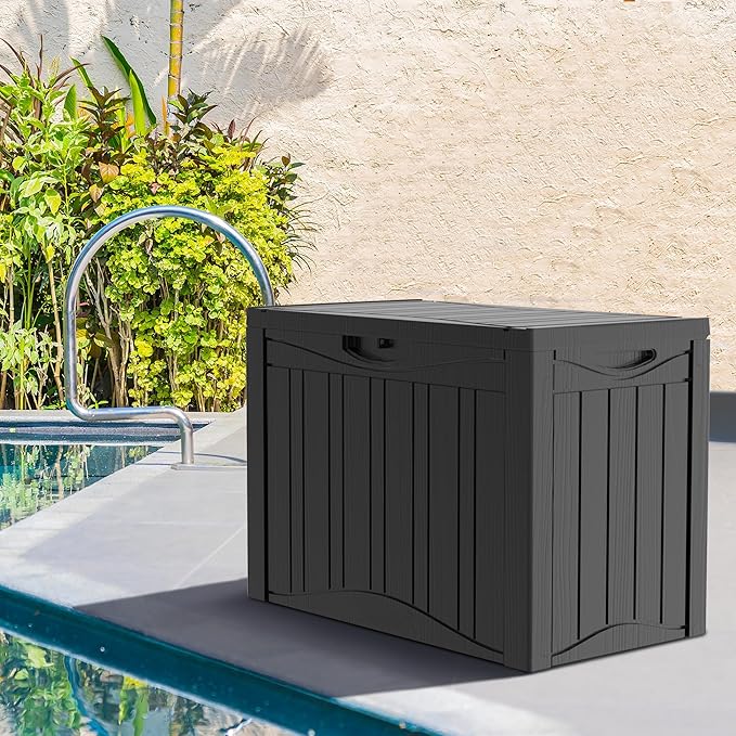 45 Gallon Double-Wall Resin Deck Box - Lockable Waterproof Outdoor Storage Box, 515lbs Capacity & Doubles as Seating for Patio Furniture - Garden Tools, Pool Accessories (Black)