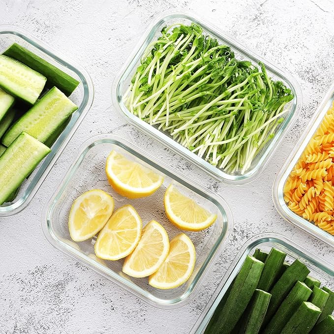 HOMBERKING Large Glass Meal Prep Containers, 5 Sets 35oz | 4.5cups, Food Storage With Lids, Airtight Bento Boxes, BPA Free & Leak Proof (5 Lids & 5 Containers)
