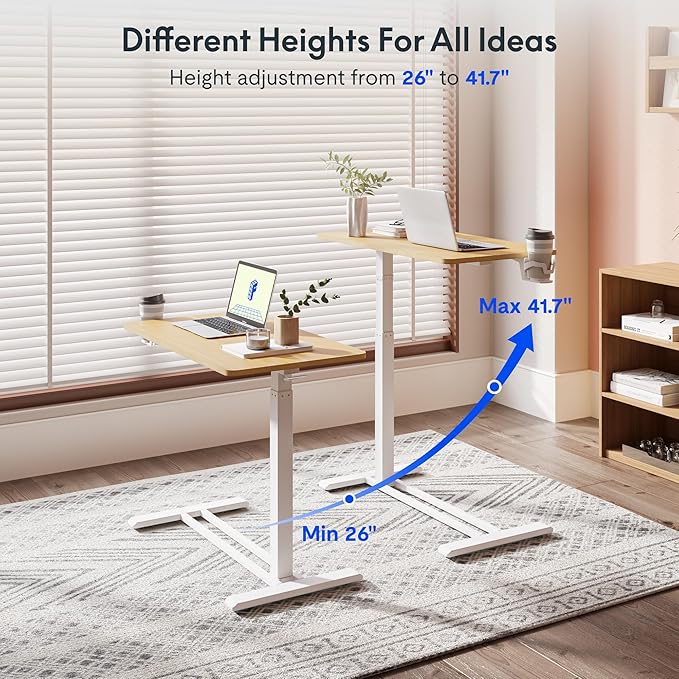 FLEXISPOT Adjustable C Table with Wheels, Mobile Snack Side End Table Sofa Couch Bedside Table Laptop Rolling Cart TV Tray Night Stand Small Space Side Table,(31.5" W x 17.7" D,Maple)