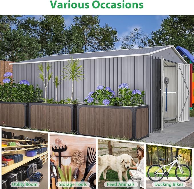 11x13ft Outdoor Metal Storage Shed,Steel Utility Tool Shed Storage House with Double Lockable Doors & Air Vent for Backyard Garden Patio Lawn Gray