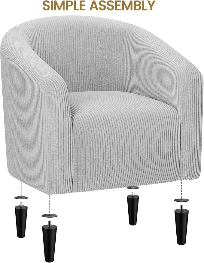 Yaheetech Accent Barrel Chair, Corduroy Fabric Club Chair, Furry Sherpa Elegant Armchair with Cozy Soft Padded for Living Room Bedroom Reception Room Office, Set of 2, Light Gray