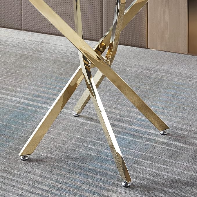 36" Round Dining Table for 4, Glass Kitchen & Dining Room Tables, Modern Circle Dining Room Table w/Tempered Glass Tabletop Gold Finish Metal Legs for Dinner Small Spaces