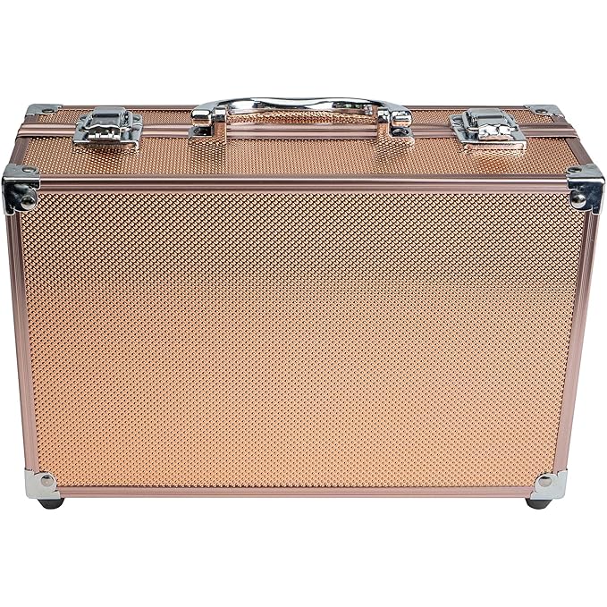 SHANY Carry All Make up Train Case with Pro Makeup Set, Beauty Brushes, Lipsticks, Eye Shadows, Blushes, Powders, and more - Reusable Cosmetics Storage Organizer - Premium Gift Packaging - Rose Gold