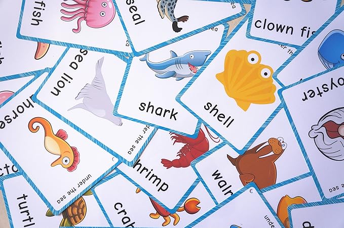 20 pcs Sea Animals Flash Cards for Toddlers | Marine Animals Learning Cards & Montessori Pocket Cards Perfect for Pre-K Wall Stickers and Insect Themed Party, Teacher/Autism Therapists Tools