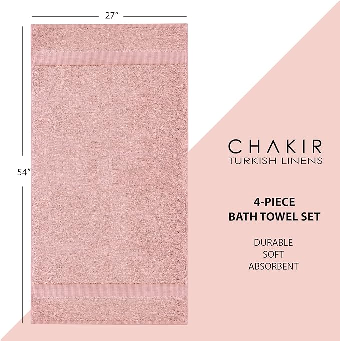 Chakir Turkish Linens | Hotel & Spa Quality 100% Cotton Premium Turkish Towels | Soft & Absorbent (4-Piece Bath Towels, Pink)