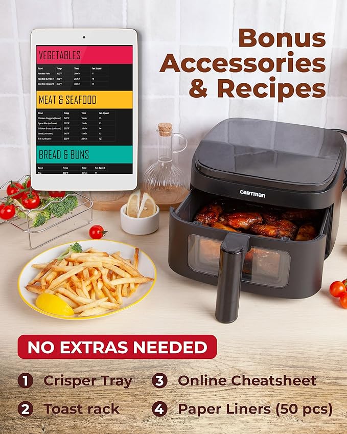 CARTMAN 4QT Small Portable Air Fryer, Ultra-Flat Mini Air Fryer 4 Quart