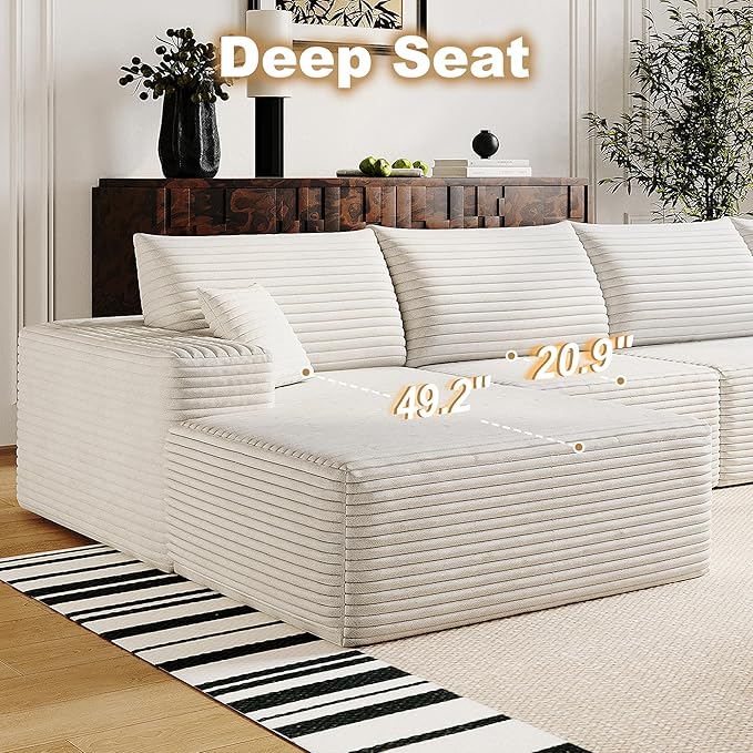 108" Sectional Couches for Living Room Modern Modular Sofa with L-Shape Couchs Upholstered Boneless Couch Deep Seat Sectional Couch with Chaise (White, Left Facing Chaise+2Seaters+1Ottoman)