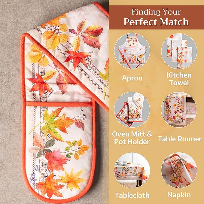 Maison d' Hermine Double Oven Mitt (7" x 35") 100% Cotton Heat Resistant BBQ Cooking Gloves with Loop for Thanksgiving Christmas Decorations Baking Cooking Barbeque Handling Hot Pan (Amarante)