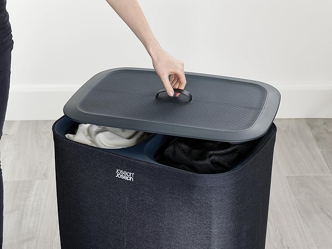 Joseph Joseph Tota 90 liter/23.8 gallon Laundry Hamper Separation Basket with lid, 2 Removable Washing Bags with Handles - Black