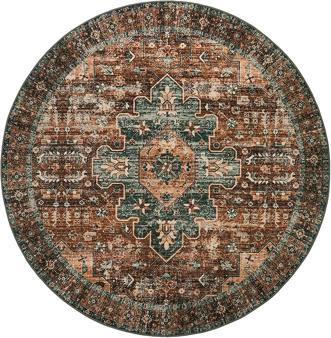 Moynesa Ultra-Thin Washable Round Rug - 5ft Entryway Round Rug Vintage Kitchen Mat, Non-Slip Non-Shedding Stain Resistant Bedroom Carpet for Indoor Living Dining Room Coffee Table Nursery